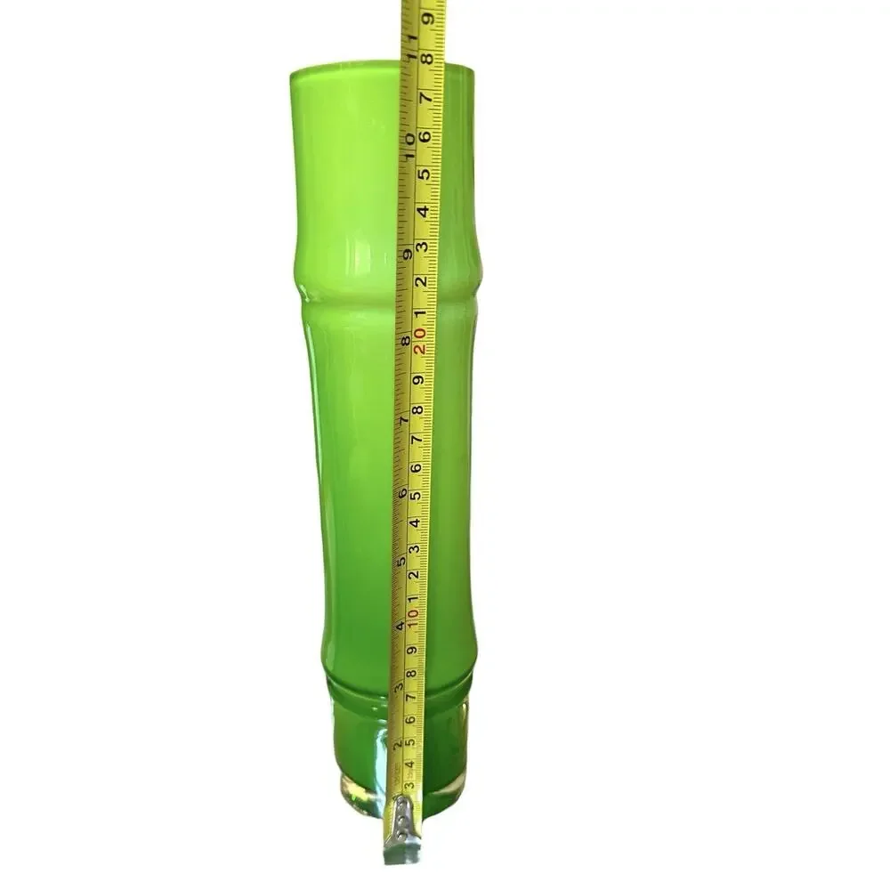 Mid Century Bo Borgström Green Bamboo Vase Green Art Glass Vase 11” Tall Sweden